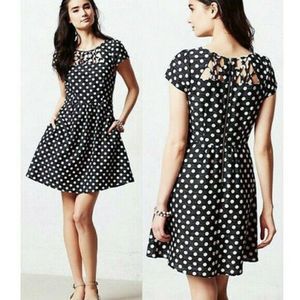 Anthropologie Maeve Black White Polka Dot Dress - Size 6 Fit Flare Lined Pockets